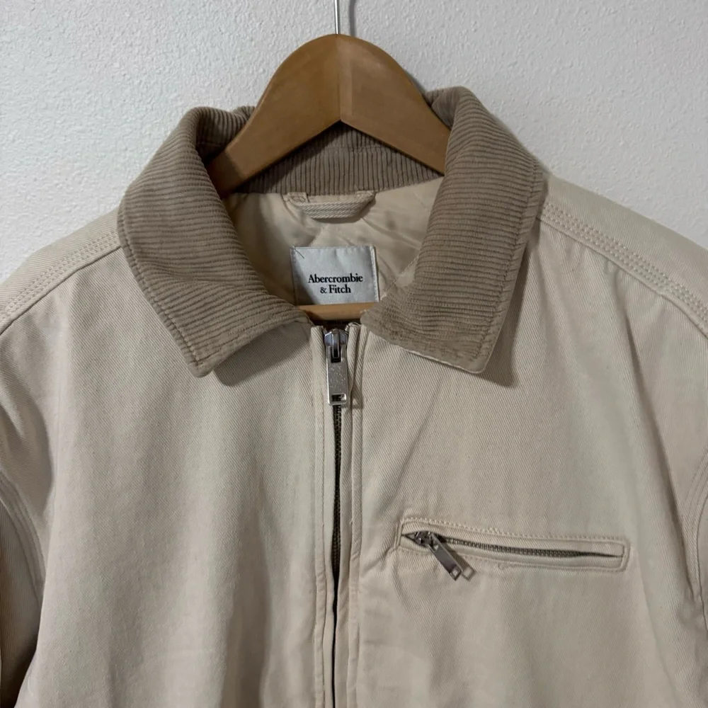 Abercrombie Crop Twill Workwear Jacket Cream Gray Corduroy Collar Streetwear-XL - Picture 4 of 13